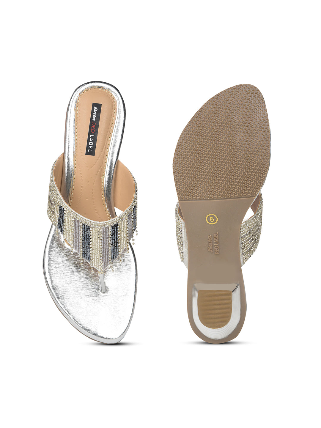 Bata Women Silver Block Heel Thong Sandal - Silver - View 4