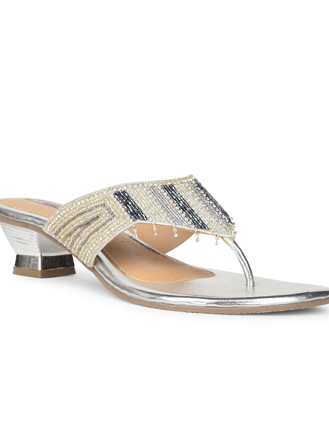 Bata Women Silver Block Heel Thong Sandal - Silver - View 5