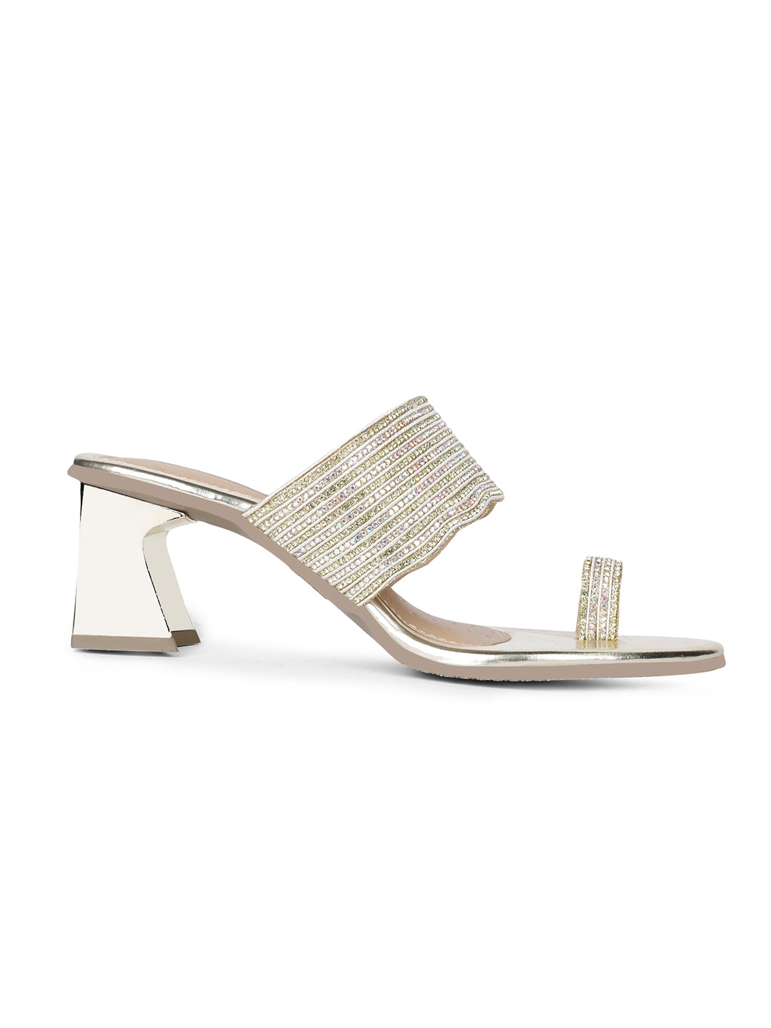 Bata Women Gold Block Heel Toe Ring Sandal - Gold - View 2