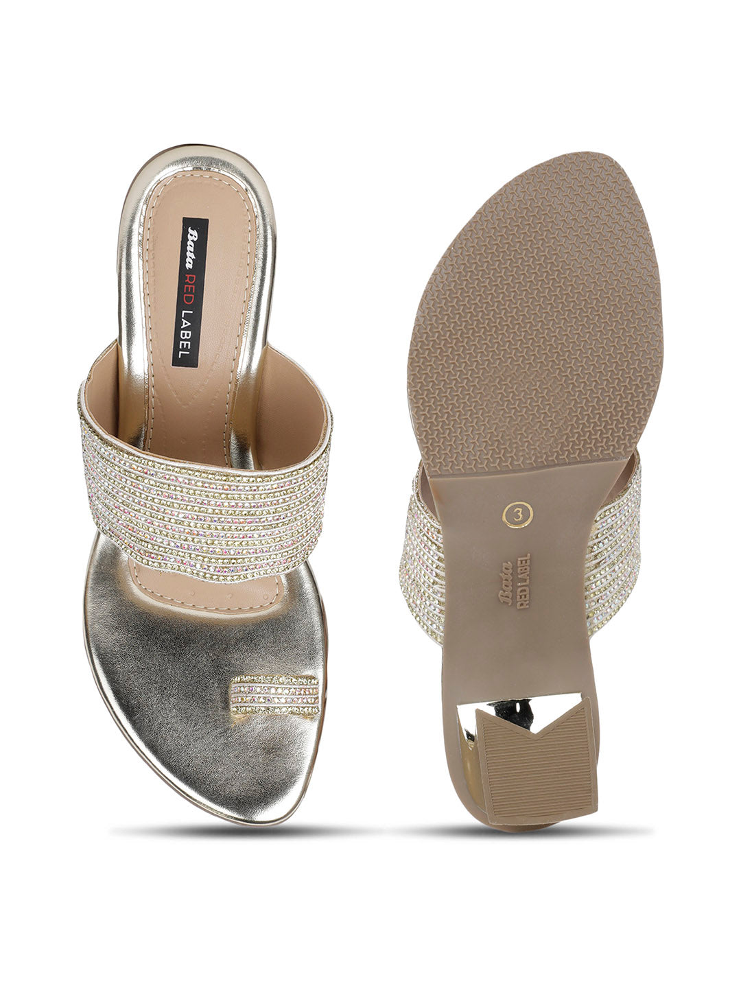 Bata Women Gold Block Heel Toe Ring Sandal - Gold - View 4