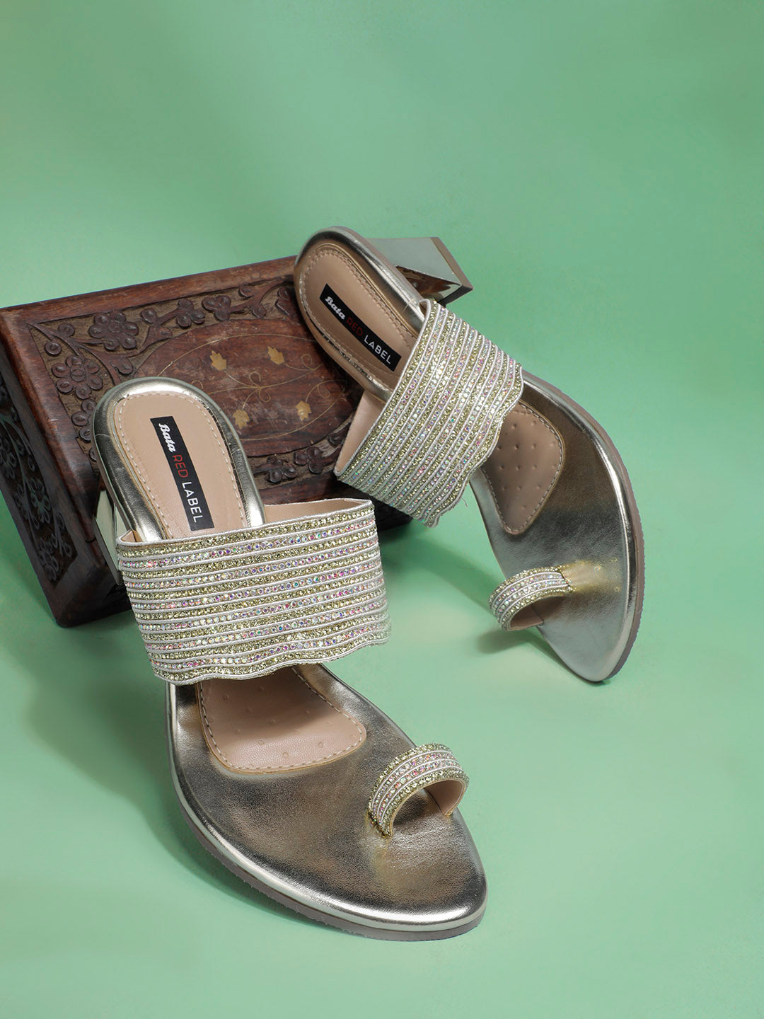 Bata Women Gold Block Heel Toe Ring Sandal - Gold - View 6