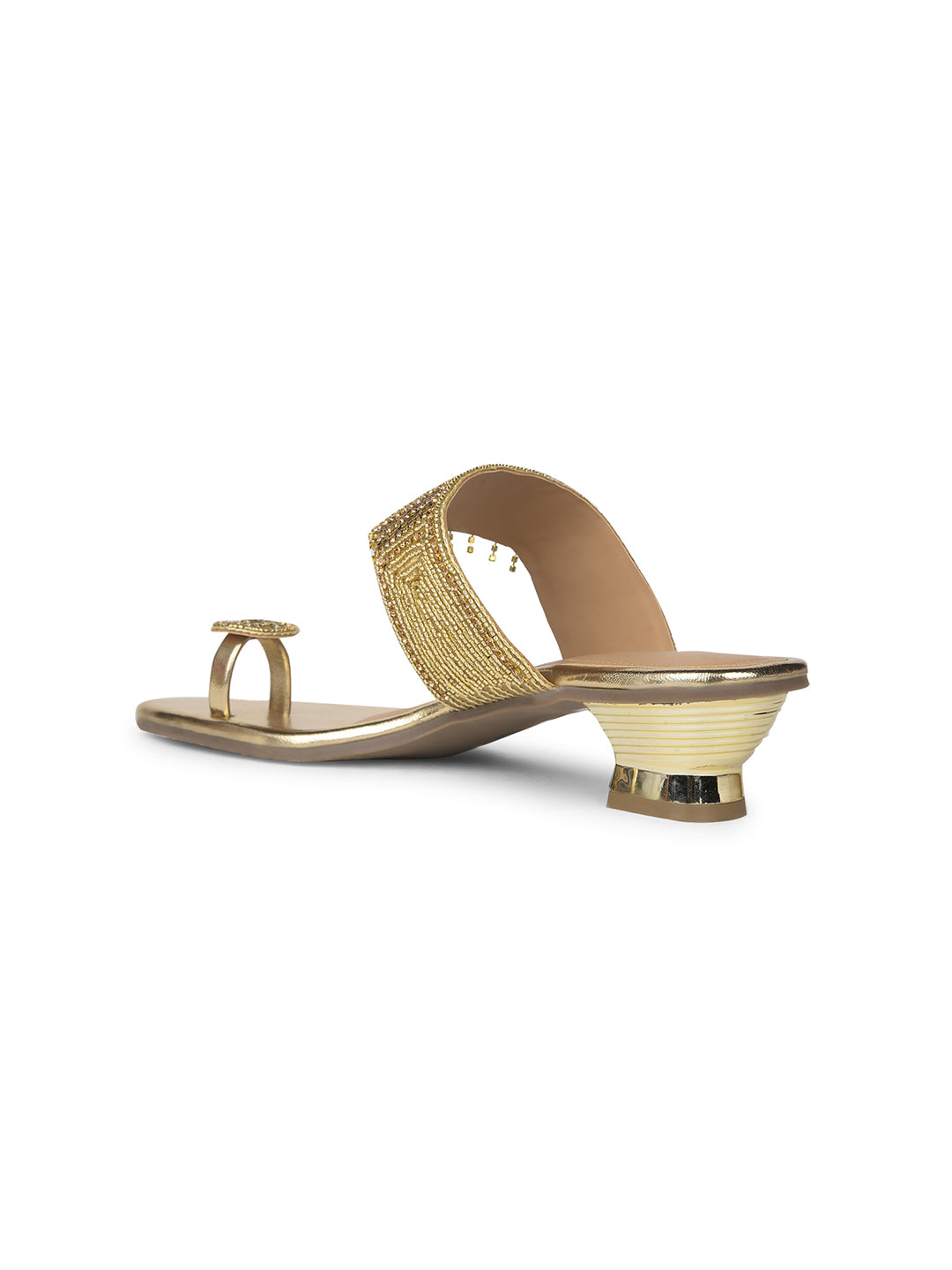 Bata Women Gold Block Heel Toe Ring Sandal - Gold - View 3