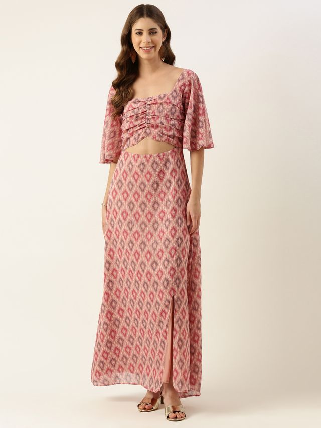 Bollywood Vogue Ready To Wear Multicolored Georgette Digital Printed Dress