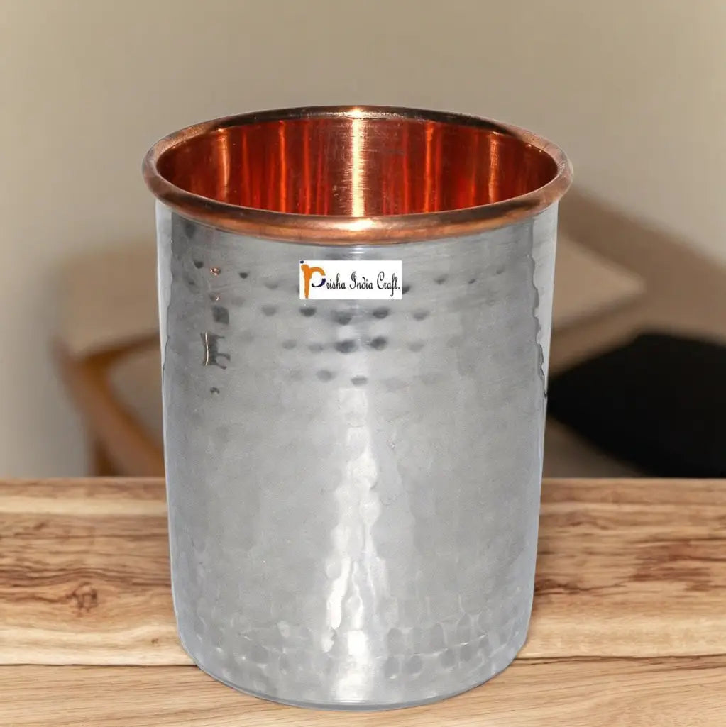 Hammered design steel copper glass tumble (250ml) | PRISHA INDIA CRAFT Prisha India Craft