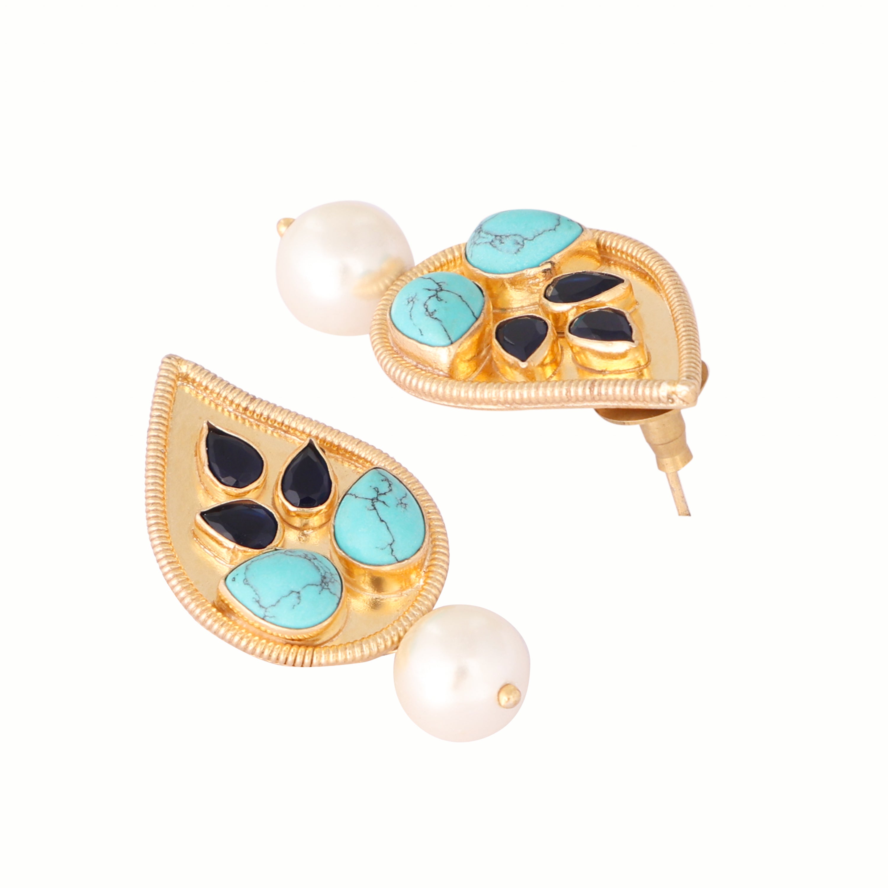 22K Gold Plated Black Pearls Drop Earrings