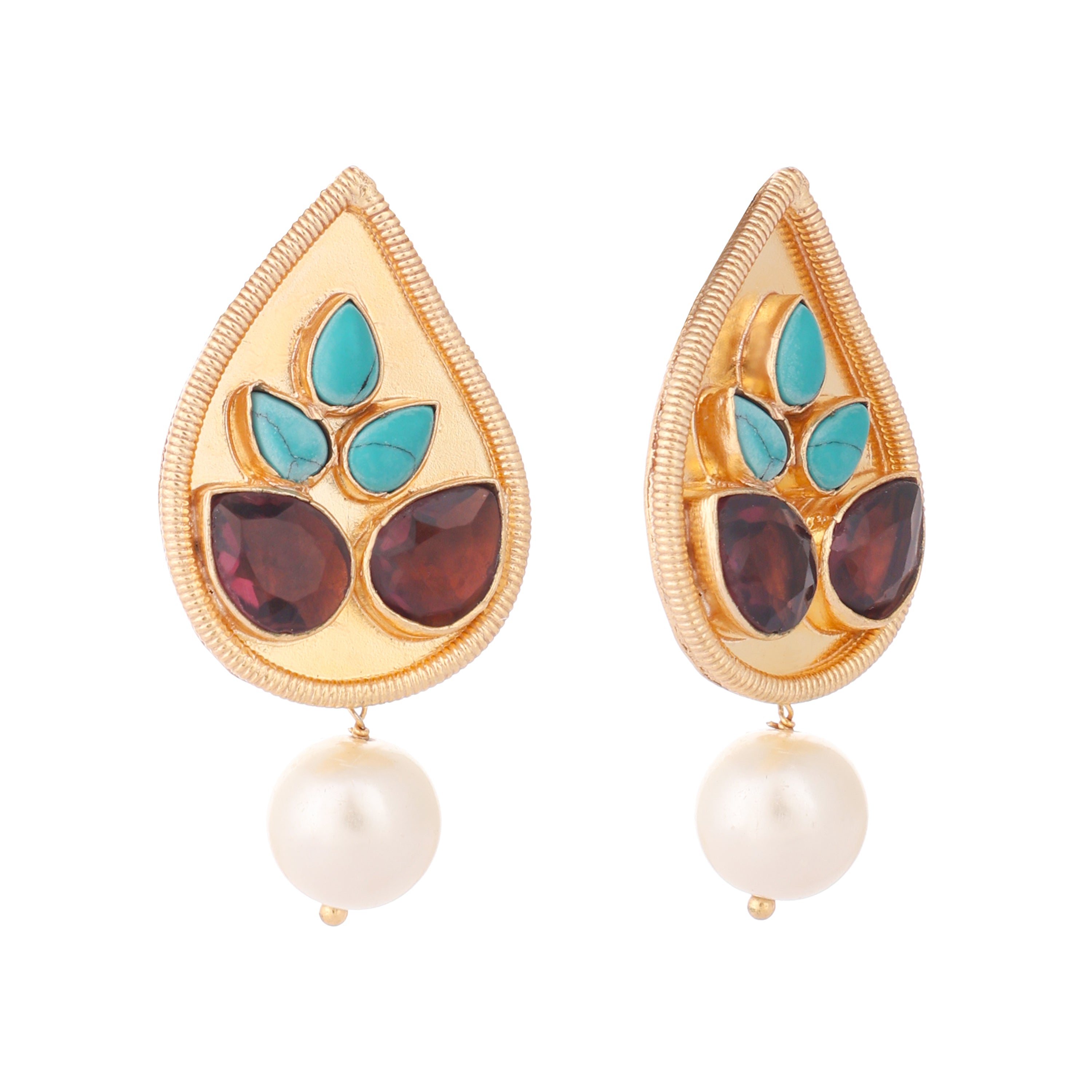 22K Gold Plated Faux Turquoise Pearl Drop Stud Earrings