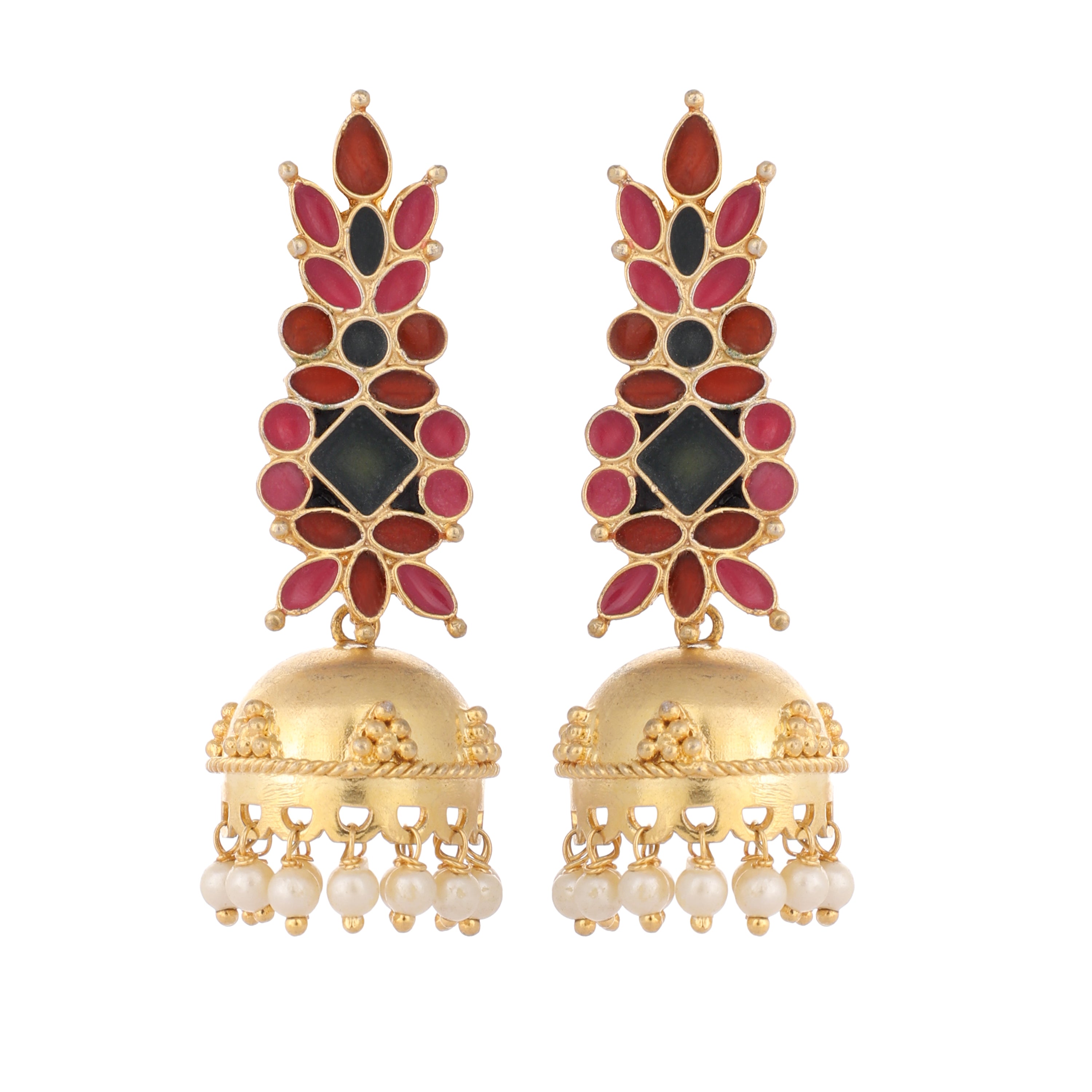 22K Gold-Plated Enamel Jhumka Dangler Earrings