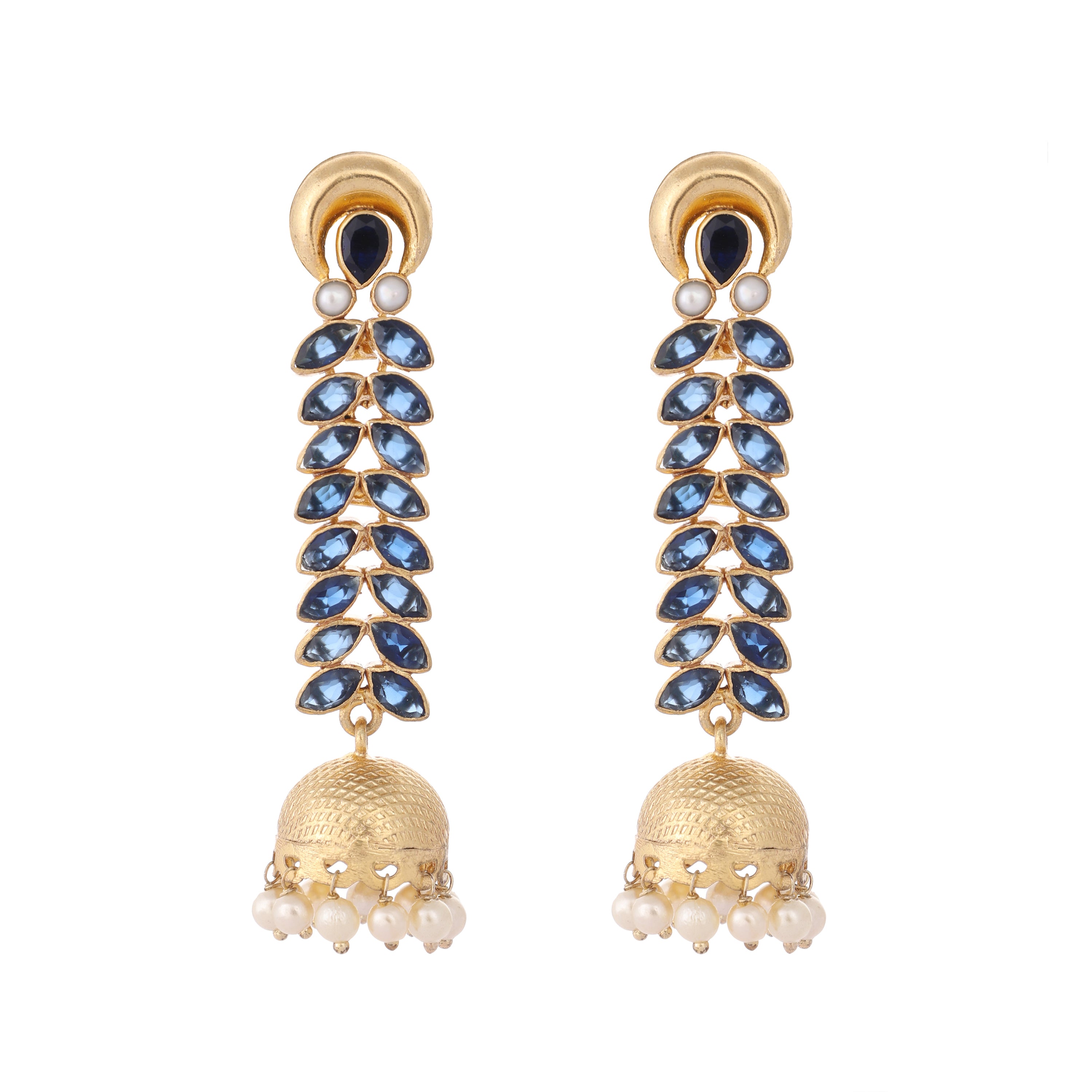 22K Gold-Plated Blue Onyx & Pearl Jhumkas