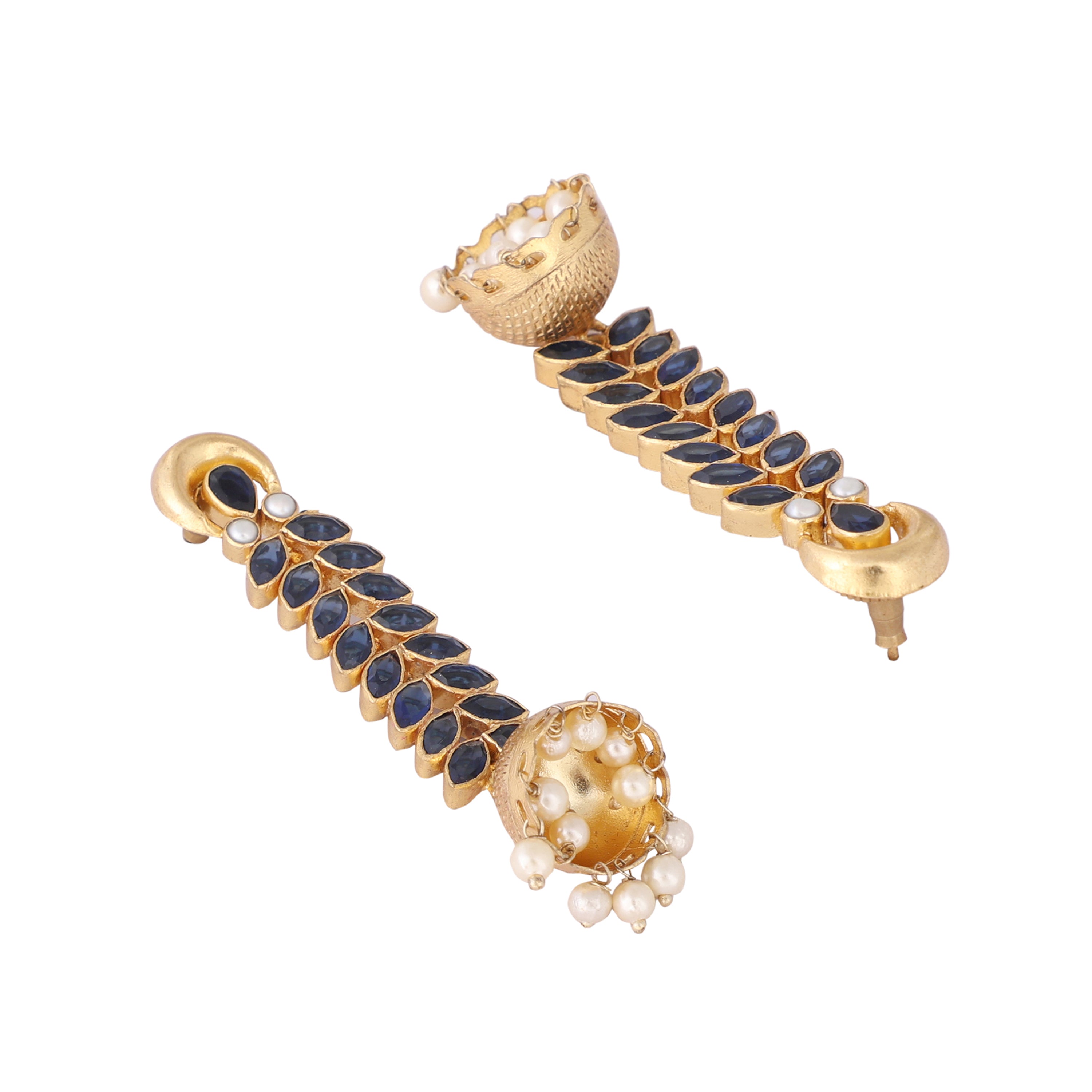 22K Gold-Plated Blue Onyx & Pearl Jhumkas