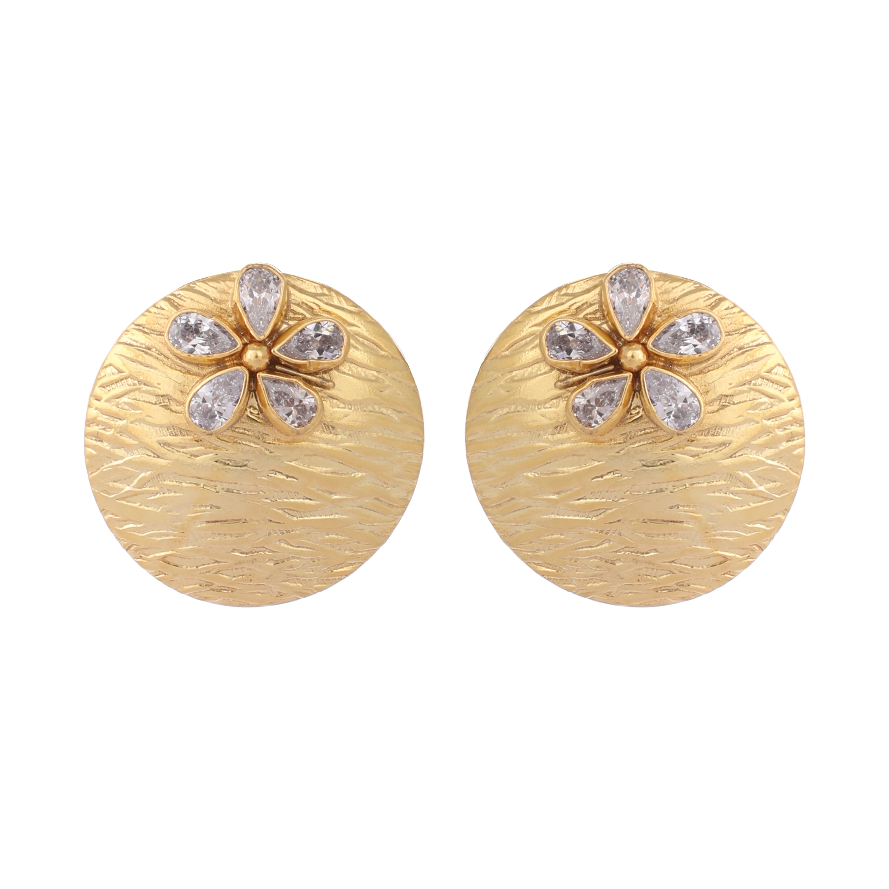 22K Gold-Plated Floral Motif Stud Earrings