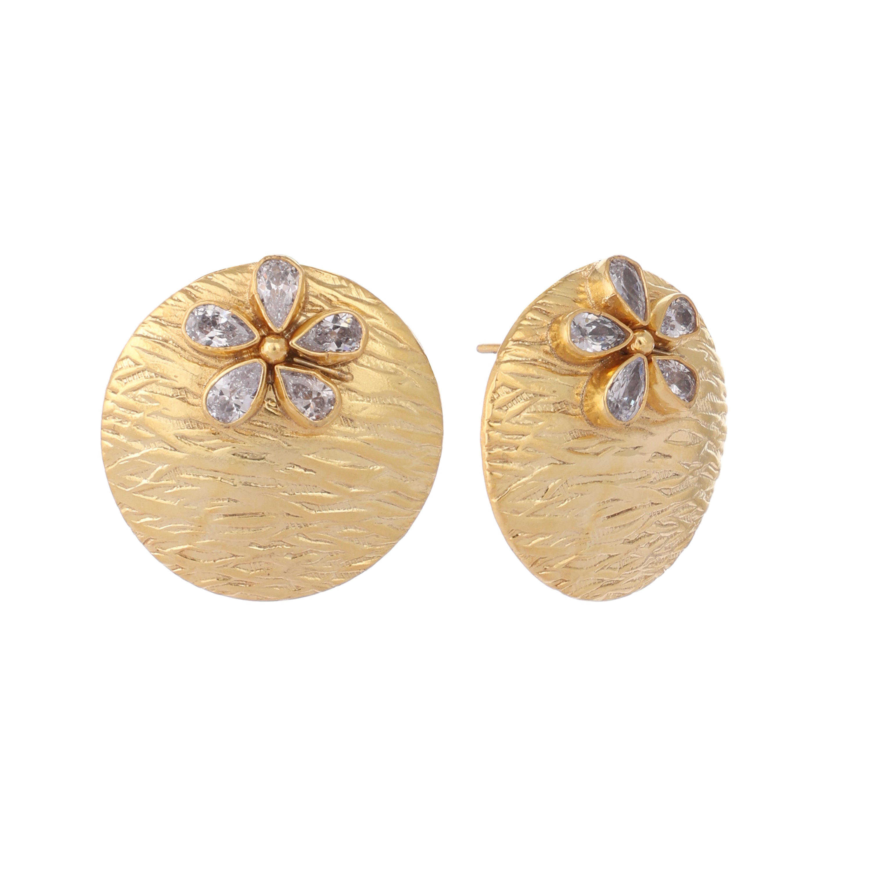 22K Gold-Plated Floral Motif Stud Earrings