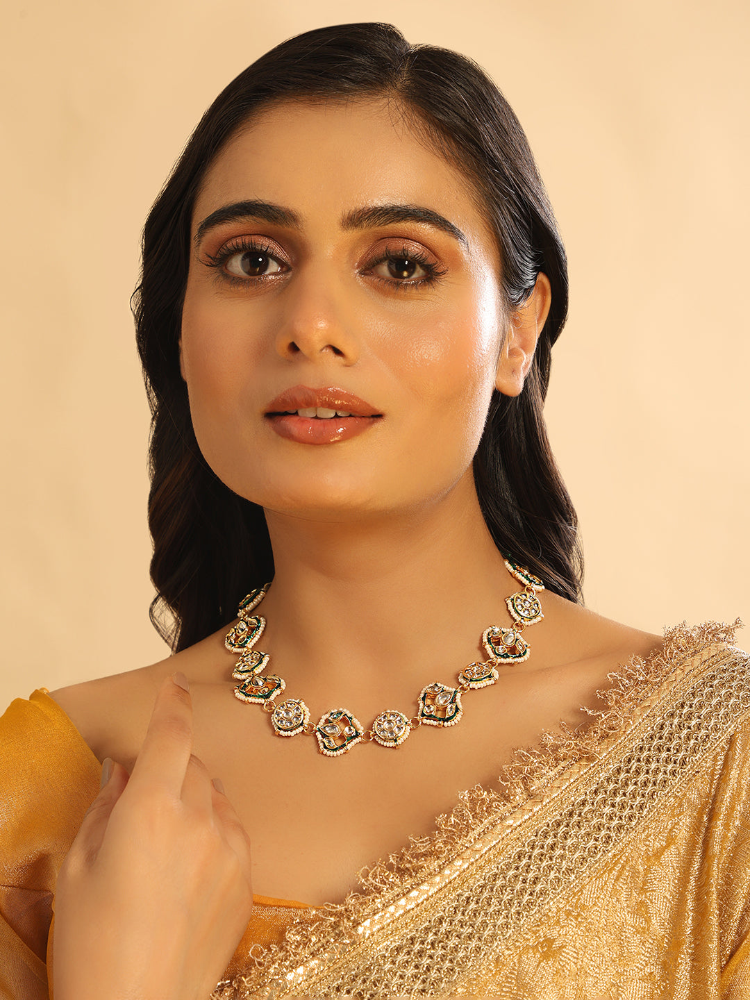 22K Gold Plated Kundan Ornate Royal Necklace