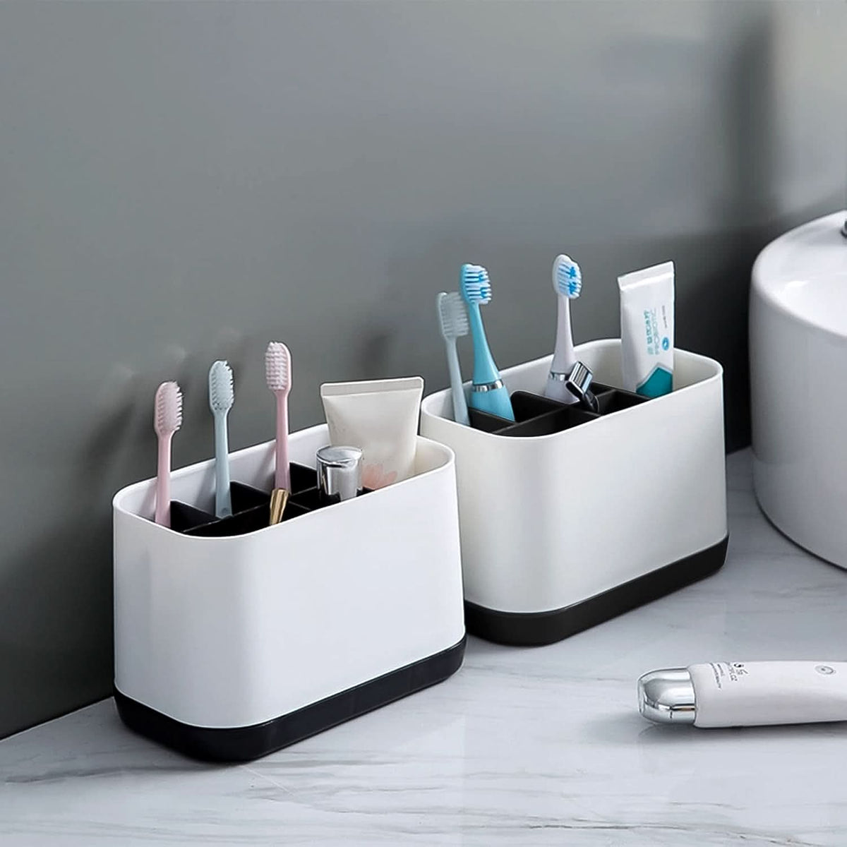 6 Compartment Multi Purpose Organizer Toothbrush Holder Stand Plastic Caddy (1 Pc) HP DD