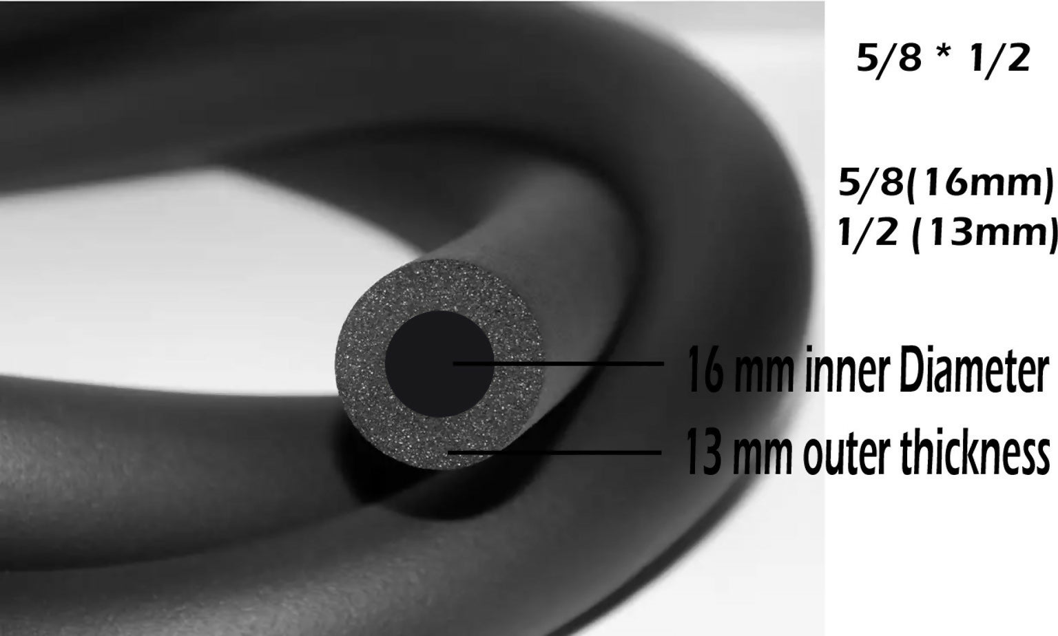 Foam Heat Insulated Tube For Air Conditioner Nitrile Tubes Thikness Piping Heat And Cold Insulation Air Conditioners Black Pack of1 5/8 16mm * 1/2 13mm Hose Pipe (173 cm)