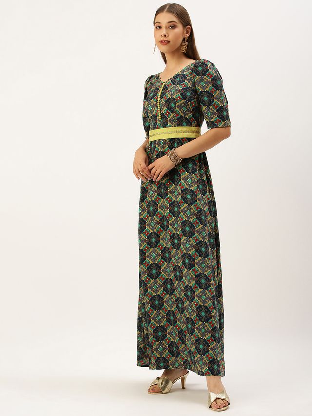 Bollywood Vogue Ready To Wear Multicolored Printed A Line Maxi Dress