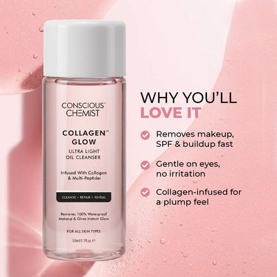 Conscious Chemist Collagen Glow Ultra Light Oil Cleanser | Makeup Remover with Hydrolyzed Collagen (50 ml)