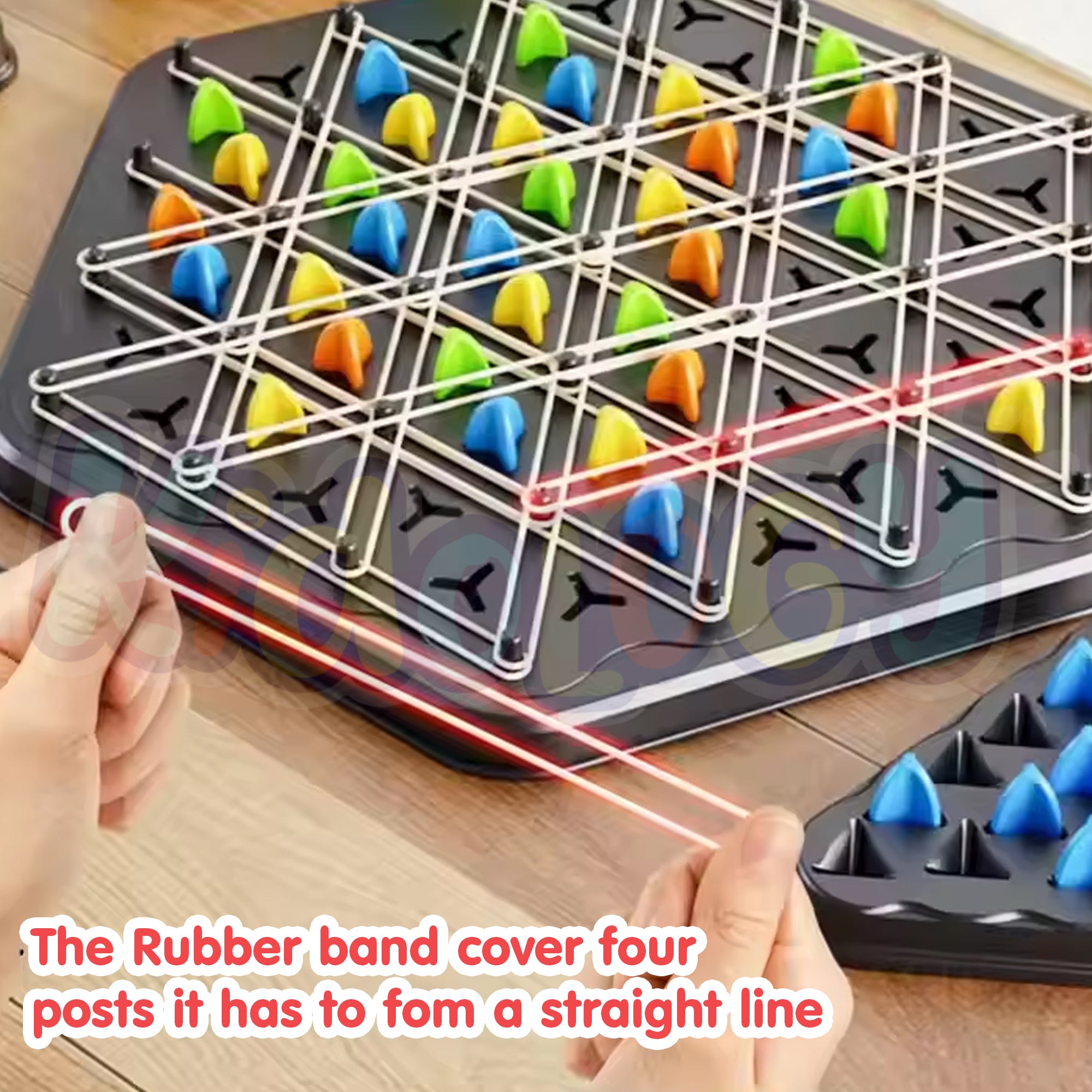 Kidology Chain Triangle Chess Game Triggle Rubber Band Game for Kids & Adults, Fun Family Board Game, Brain Teaser Puzzle, Interactive Chess Set for 2-4 Players, Multicolour