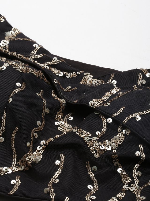 Bollywood Vogue Ready To Wear Black Net Sequins Embroidery Lehenga