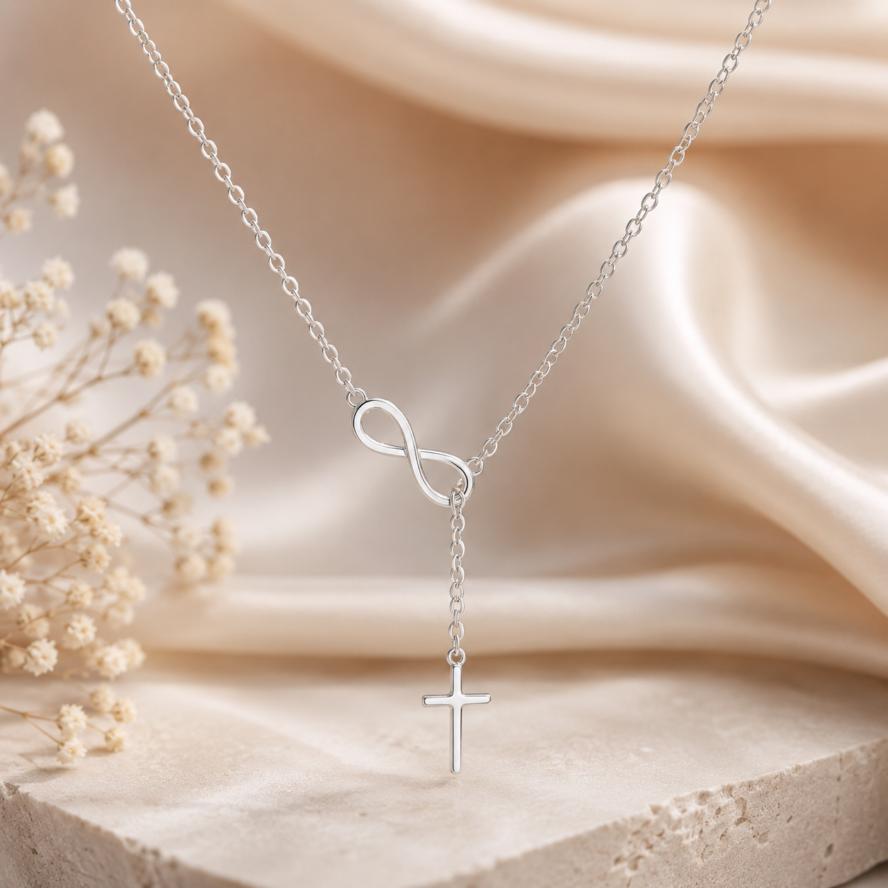 Pinapes silver color alloy cross necklace pendant infinity for girls and Women