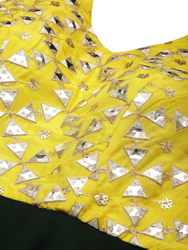 Bollywood Vogue Ready To Wear Yellow N Green Bell Sleeves Embroidered Gown
