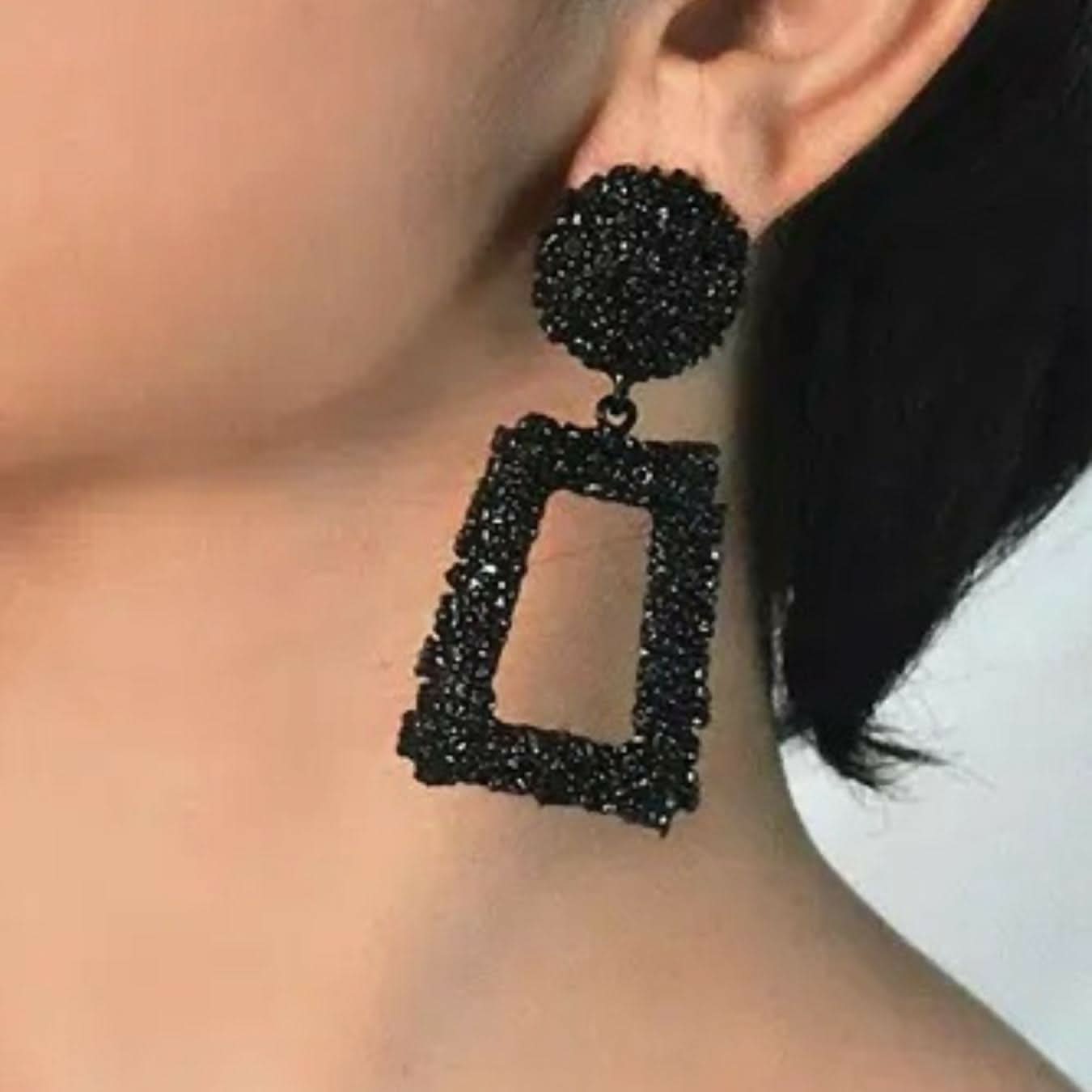 Black & Red Geometric Textured Drop Earrings Combo Set of 2 Bold & Trendy Fashion Jewelry pinapes
