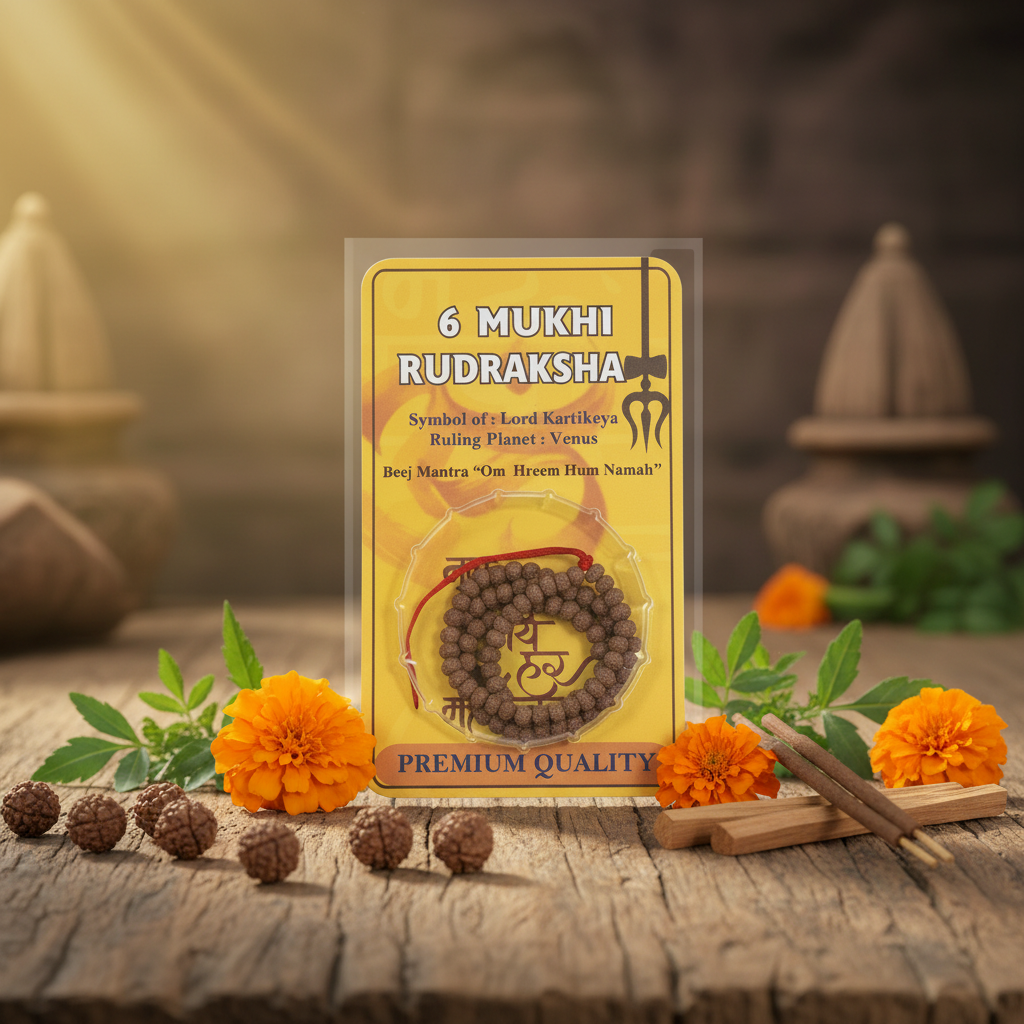 6 Mukhi Rudraksha Mala – Kartikeya Blessing Spiritual Prayer Beads Necklace