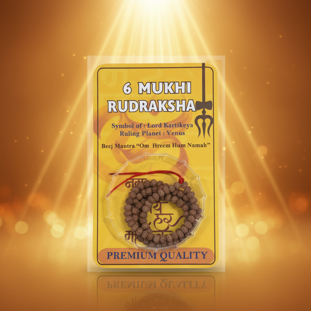 6 Mukhi Rudraksha Mala – Kartikeya Blessing Spiritual Prayer Beads Necklace