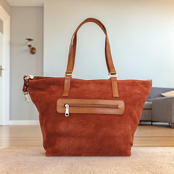 Rust Brown Tote Bag with PU Leather Accents – Chic & Spacious