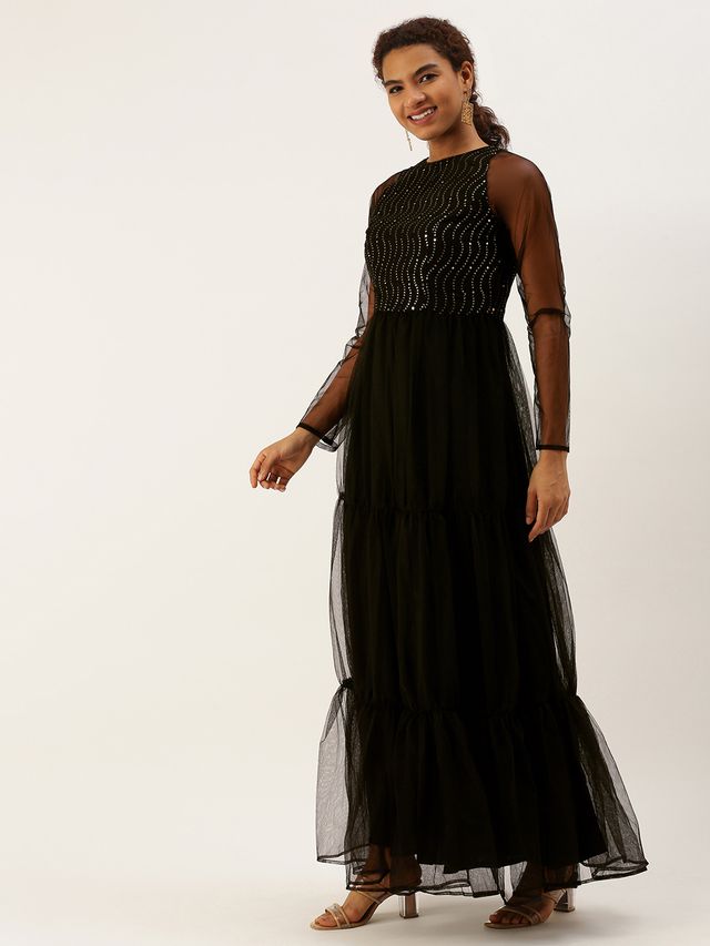 Bollywood Vogue Ready To Wear Black Georgette Sequins Gown