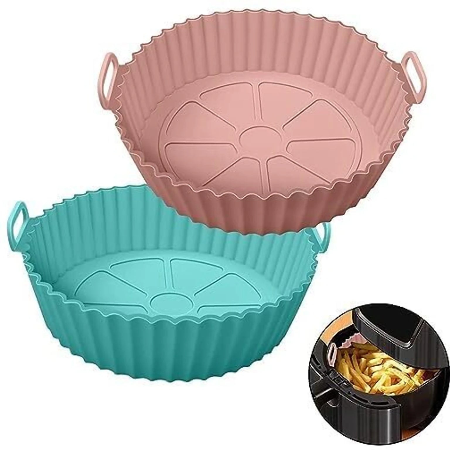 Reusable Silicone Air Fryer Liners Set of 2 – Non-Stick Basket with Handles Bindal