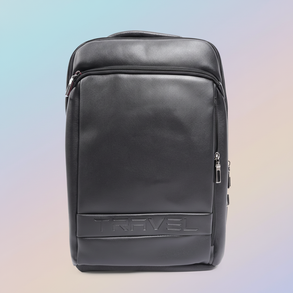 Luxurious Leatherette Travel Backpack with Padded Back for Unisex( Black ) SUPER