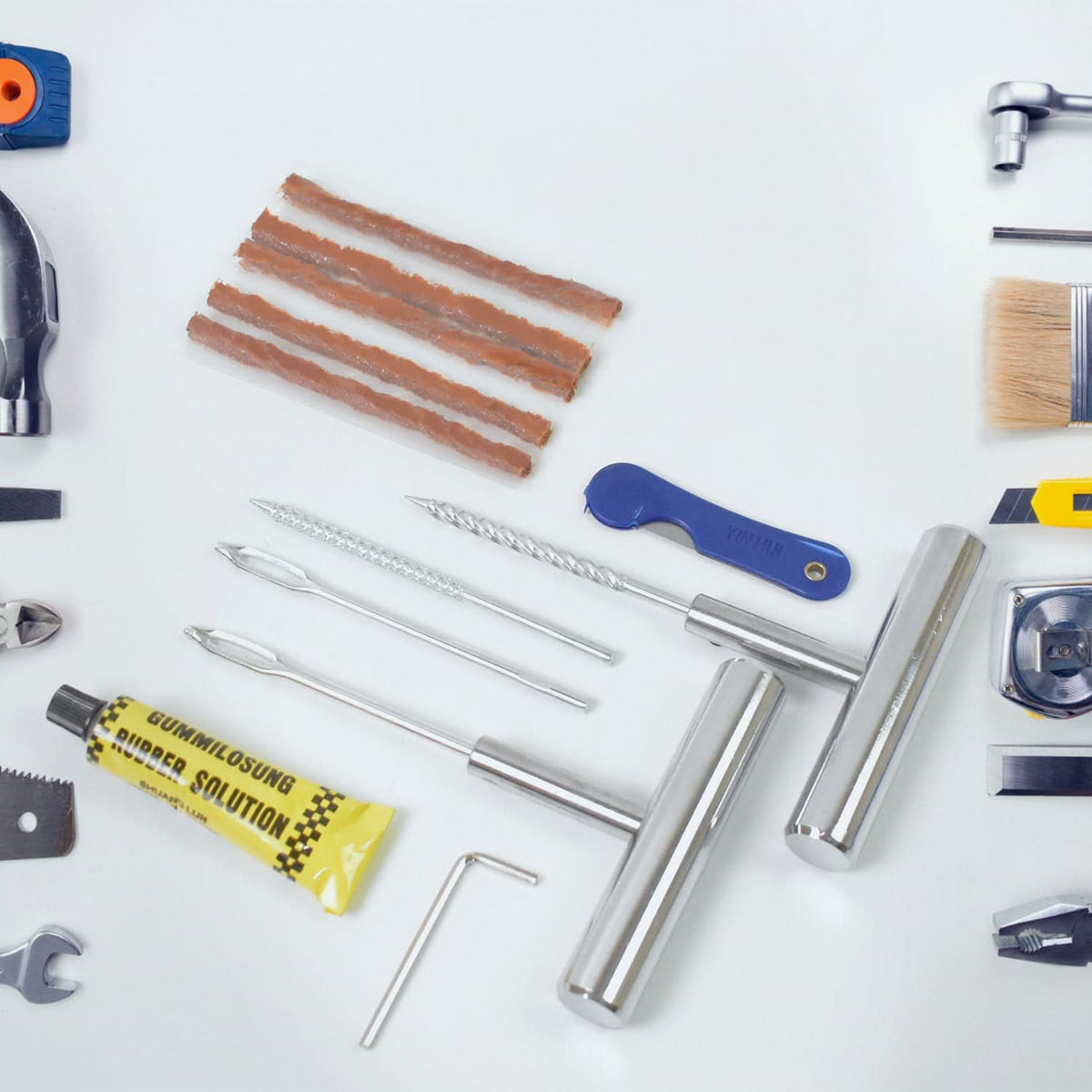 Portable Tire Repair Kit Tyre Repairing Tool Set With Box (13 Pcs Set) HP DD