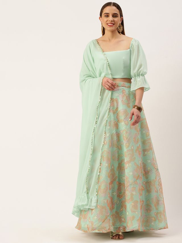 Bollywood Vogue Ready To Wear Multicolored Organza Sequins Lehenga Set