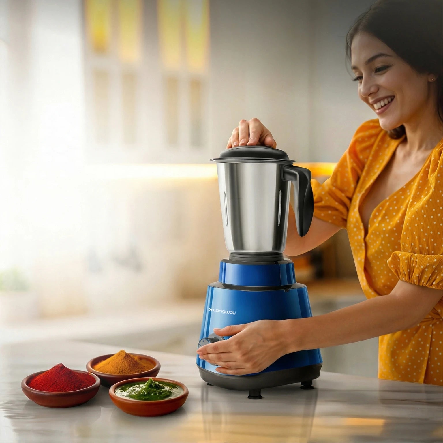 Longway Roto Max 500W Juicer Mixer Grinder with 3 Jars – Blue