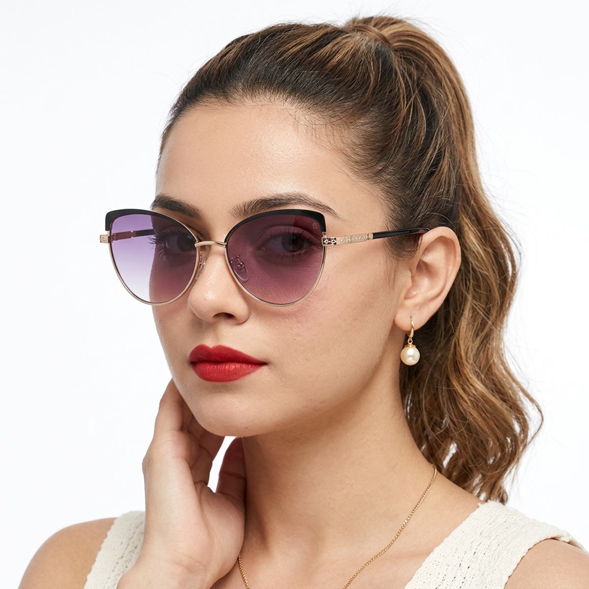 Eyejack Golden & Black Cateye Sunglasses for Men and Women - Style L842 - worn by a male model (image 1)