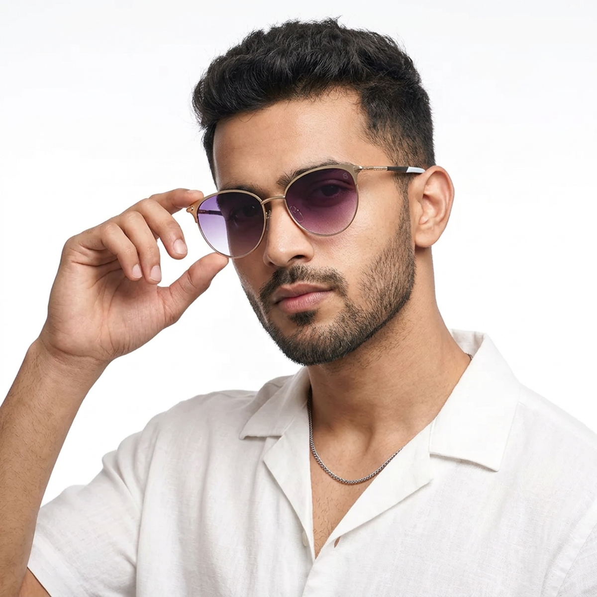 Eyejack Golden Cateye Sunglasses for Men and Women - worn by a male model (image 3)