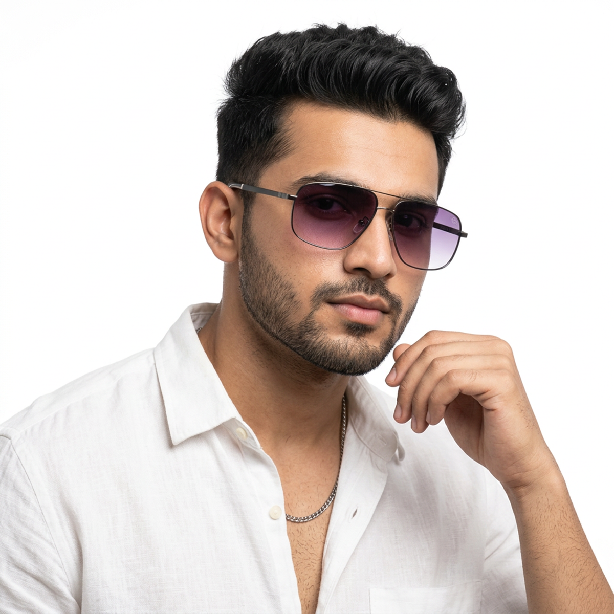Dawn Dark Grey Rectangle Sunglasses for Men and Women - worn by a male model (image 1)