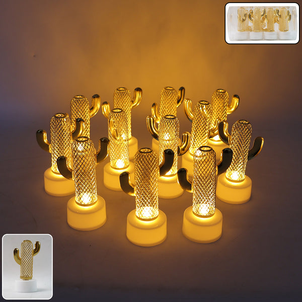 Decorative Cactus Shaped Flameless LED Candles with Flickering Glow for Home Déco (12 Pc)