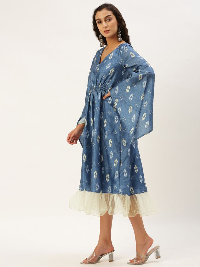 Bollywood Vogue Ready To Wear Blue Digital Printed Kaftan Dress