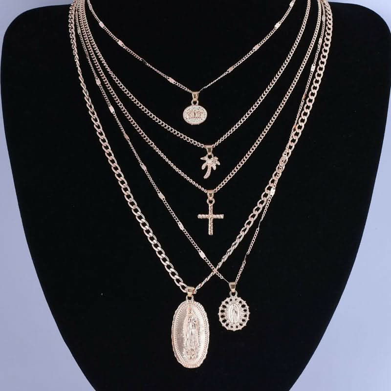Golden Glamour & Pearls: 5 Layer Zeus Chain Necklace Set of 2 Elegant Jewelry Set for Women pinapes