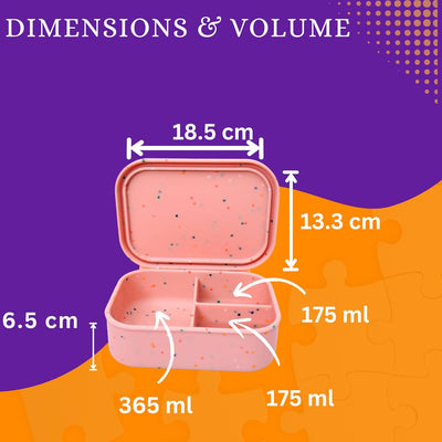 Essential+ Silicone Lunch Box Tiffin – 3-Compartment, 715 ml, Leak Proof Bento Snack Lunchbox
