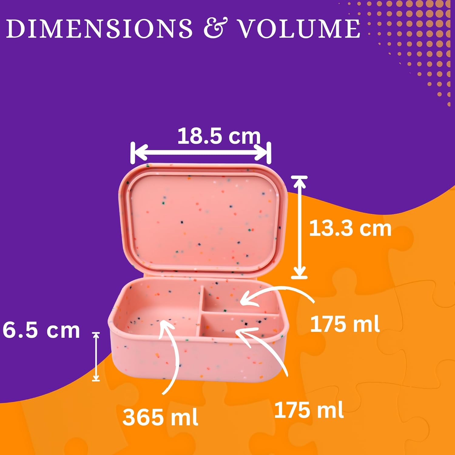 Essential+ Silicone Lunch Box Tiffin – 3-Compartment, 715 ml, Leak Proof Bento Snack Lunchbox