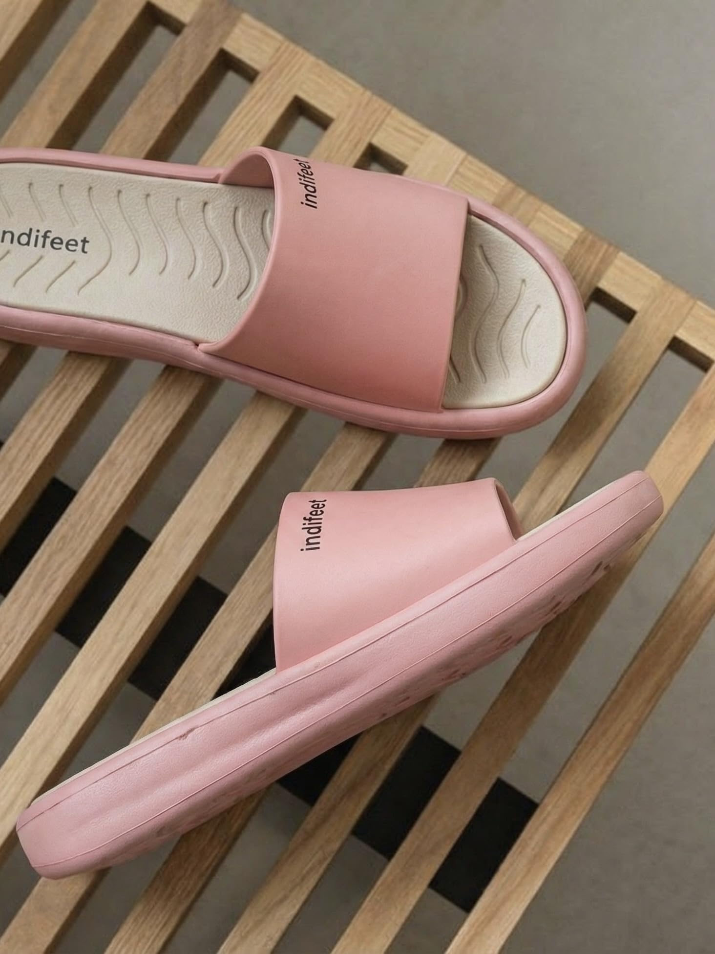 Indifeet Comfortable Rubber Slides for Women - Peach - View 2