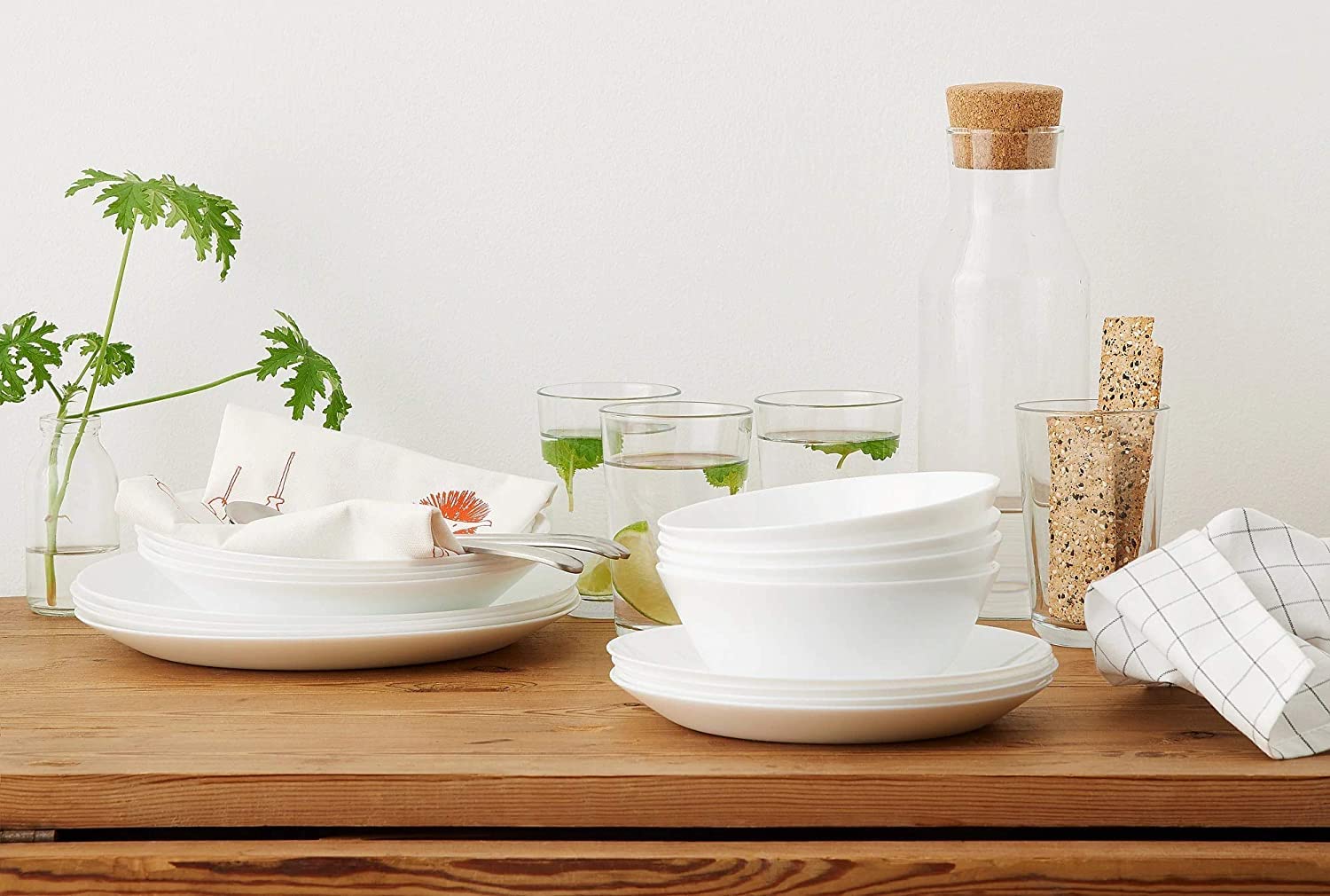 BS Case IKEAA Tempered Opal Glass Dinnerware Plates and Bowls (Pack of 6) (Deep plate, white20 cm (8"))