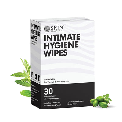Skin Elements Intimate Hygiene Unisex Wipes | Pack of 30 Individually Wrapped Wipes | pH-Balanced with Tea Tree Oil | Controls Bad Odor | Travel-Friendly & Gentle Cleansing for Daily Freshness