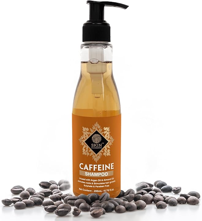 Skin Elements Caffeine Shampoo (6.76 fl.oz) - infused with Argan & Almond Oil (Vitamin E Booster) for Hair Fall Control - Sulphate free (30 to 40 Days Supply)