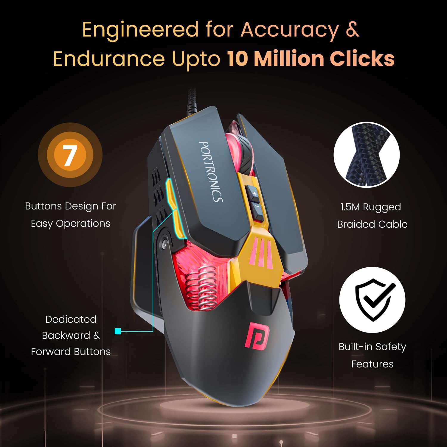 Portronics Vader 2.0 Wired Gaming Mouse 7200 DPI Optical Sensor 1000Hz Polling Rate (Black) Halfpe Deals