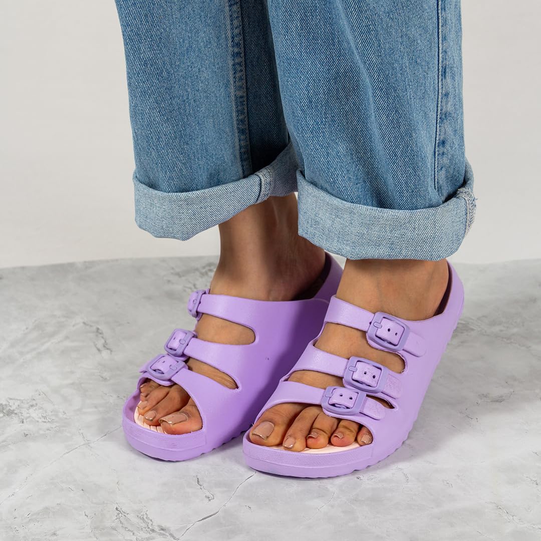Indifeet Rubber Buckle Sliders for Women - Purple - View 5