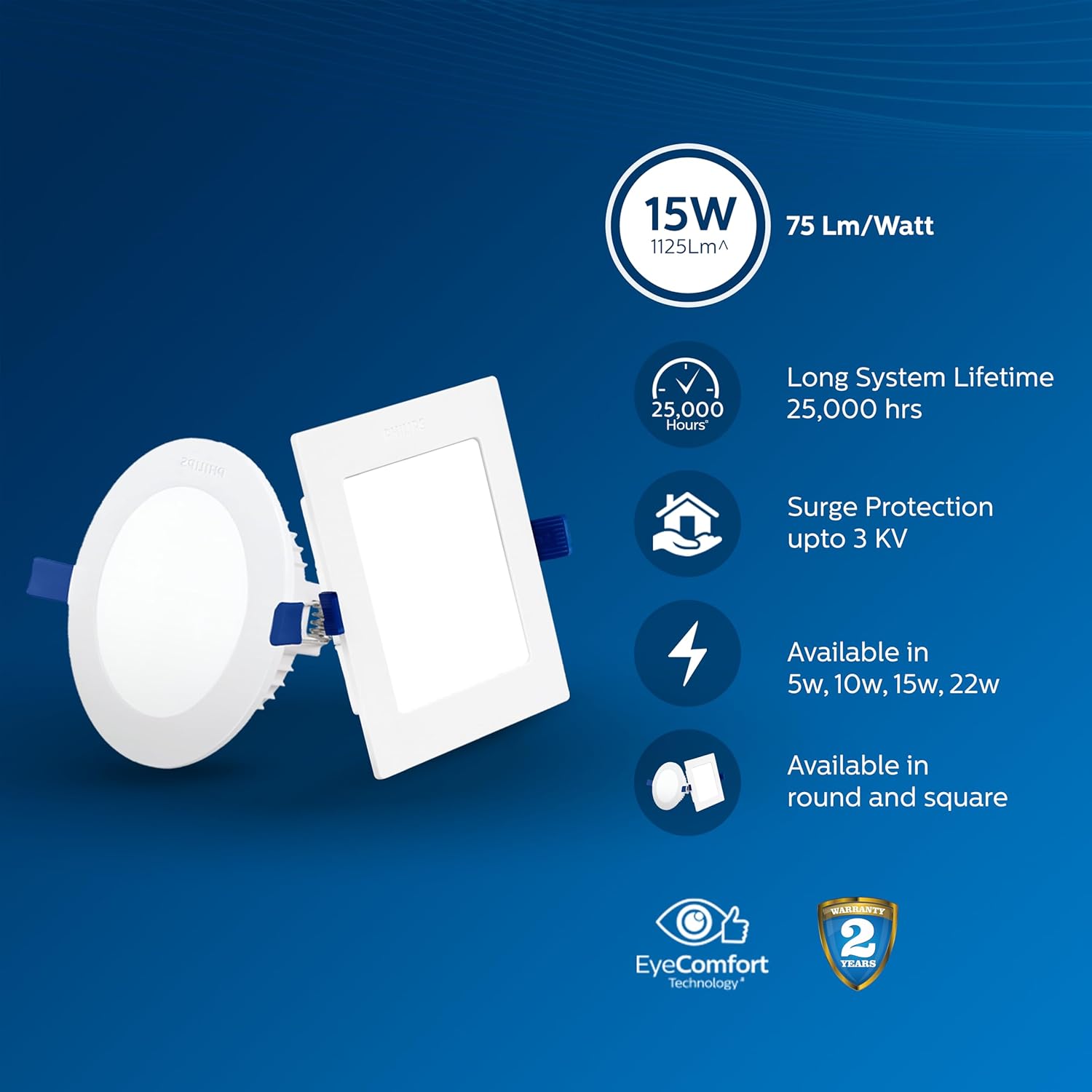 Philips Astra Sleek 15-watt Round LED Downlighter, LED Ceiling Light for Home and Hall, Cut Out: 140 mm, Color: Cool Day Light, Pack of 1-Polycarbonate