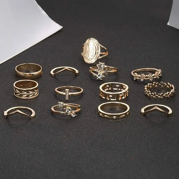 Pinapes Fashion Boho Midi Finger Ring Set for Girls (Set of 13) pinapes